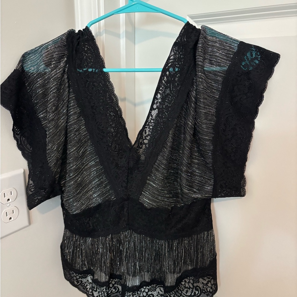 Forever 21 Black Sheer Lace Blouse